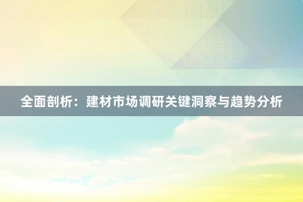 全面剖析：建材市场调研关键洞察与趋势分析